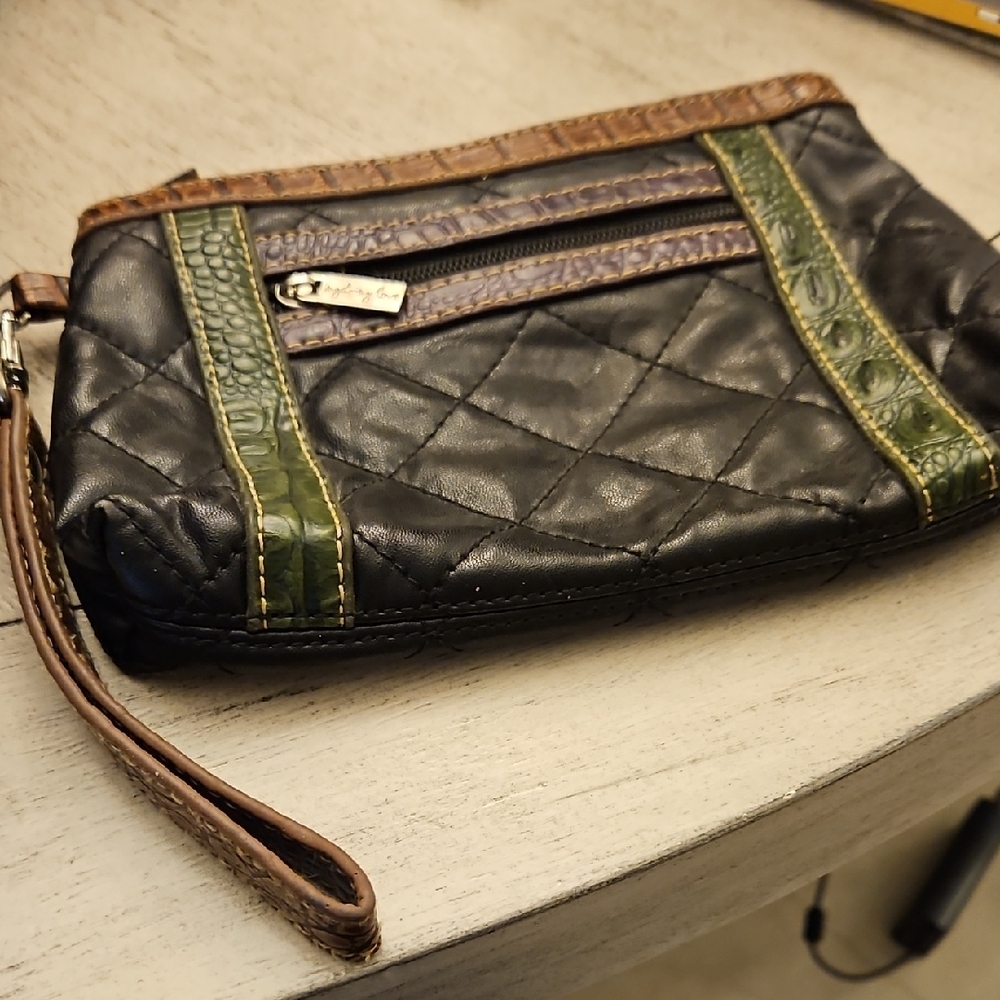 Sydney Love Black and Green Quilted Wristlet